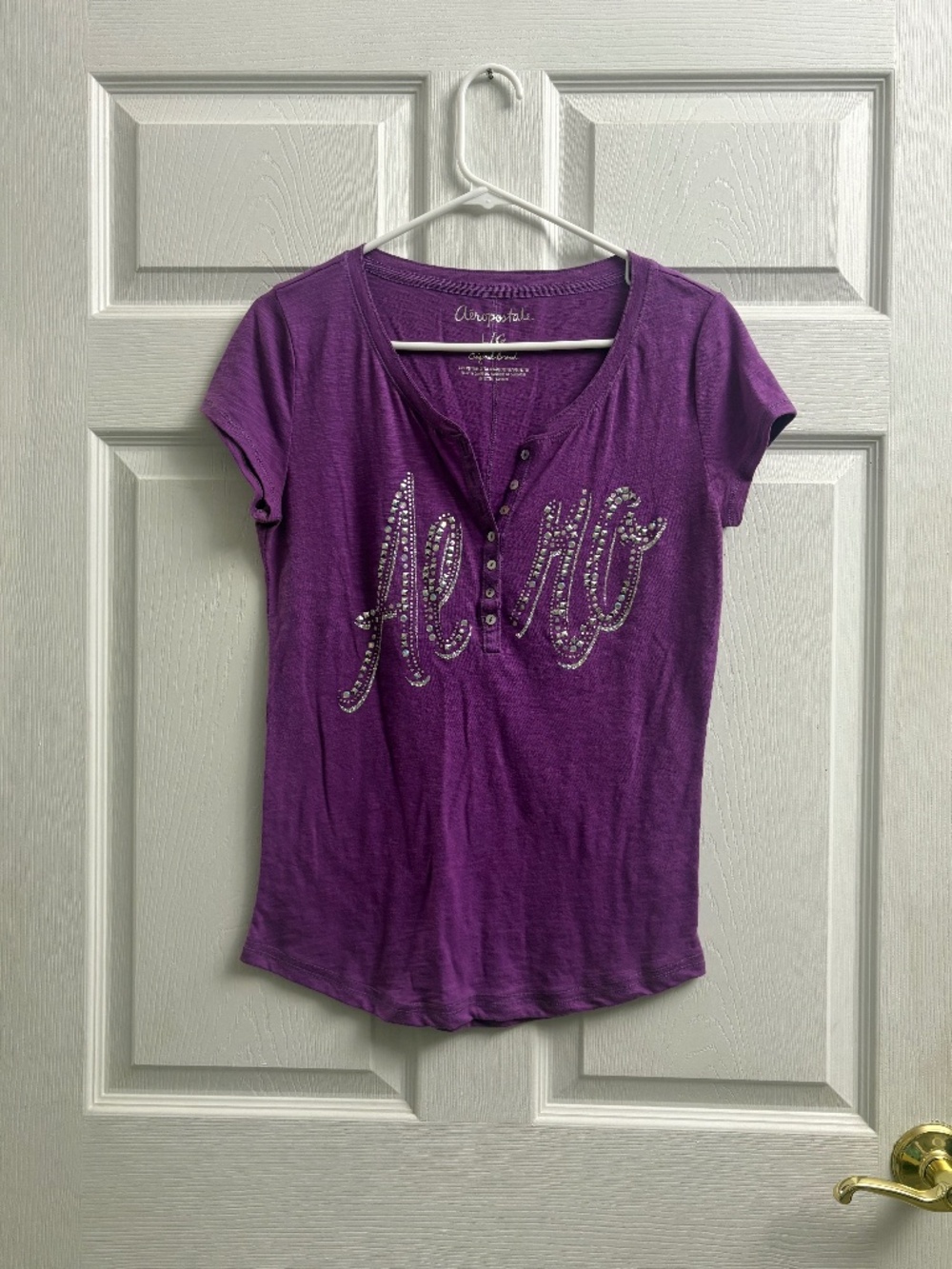 Aeropostale Y2K Short Sleeve Purple Women's Henley Top